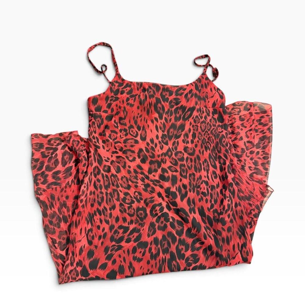Red leopard print spaghetti strap statement dress Size 14 with ruffle hem - Picture 2 of 7